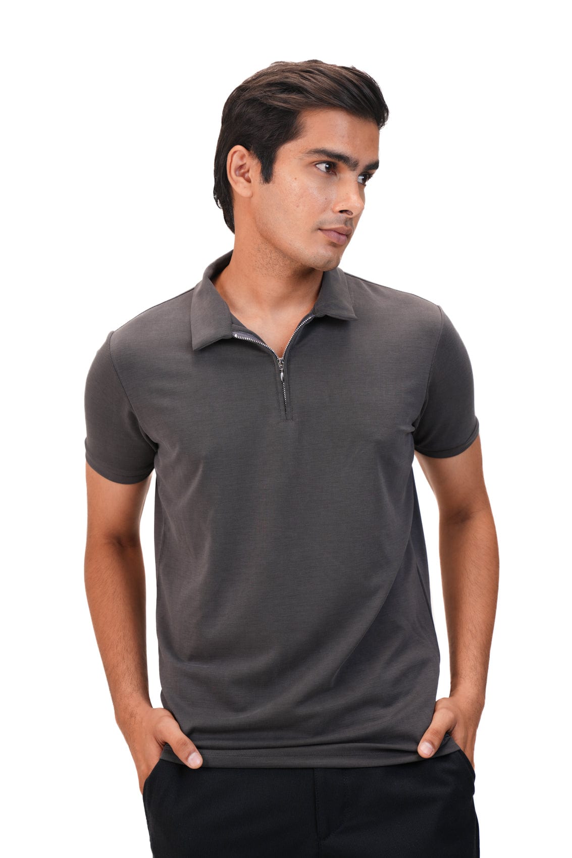 Suede Zipper Polo