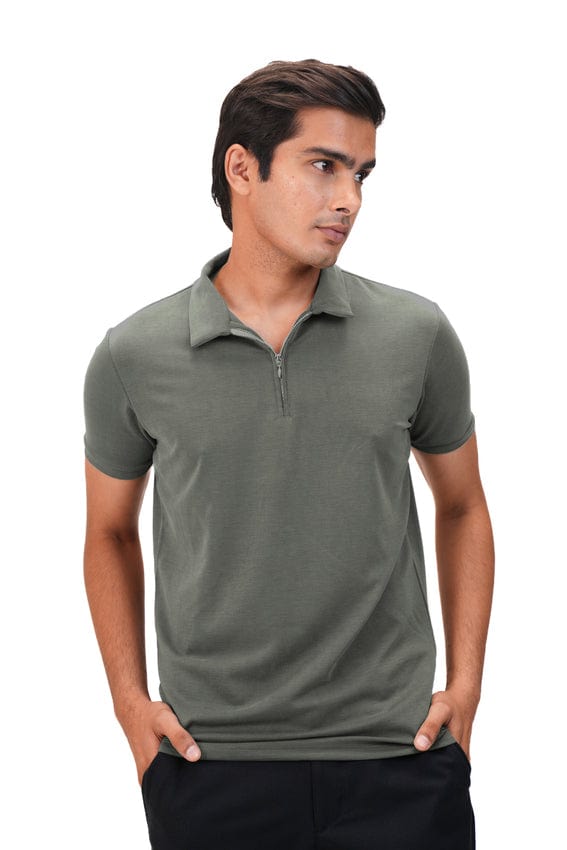 Suede Zipper Polo