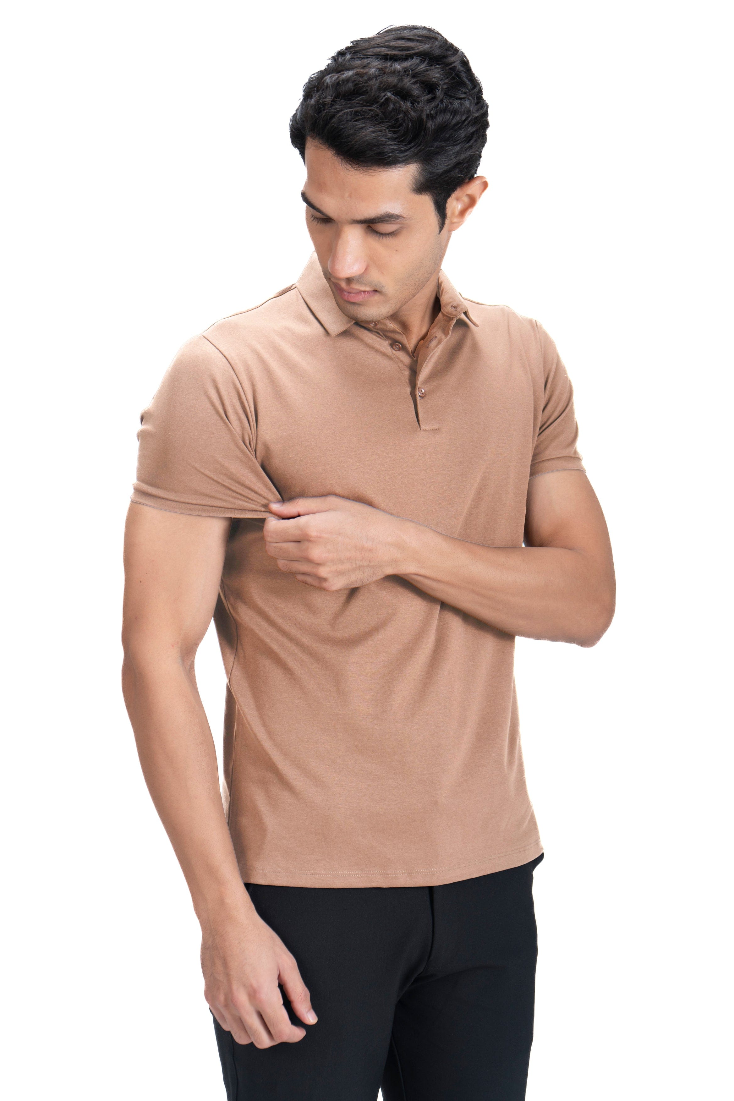 Fluid Cotton Polo - Warm Khaki