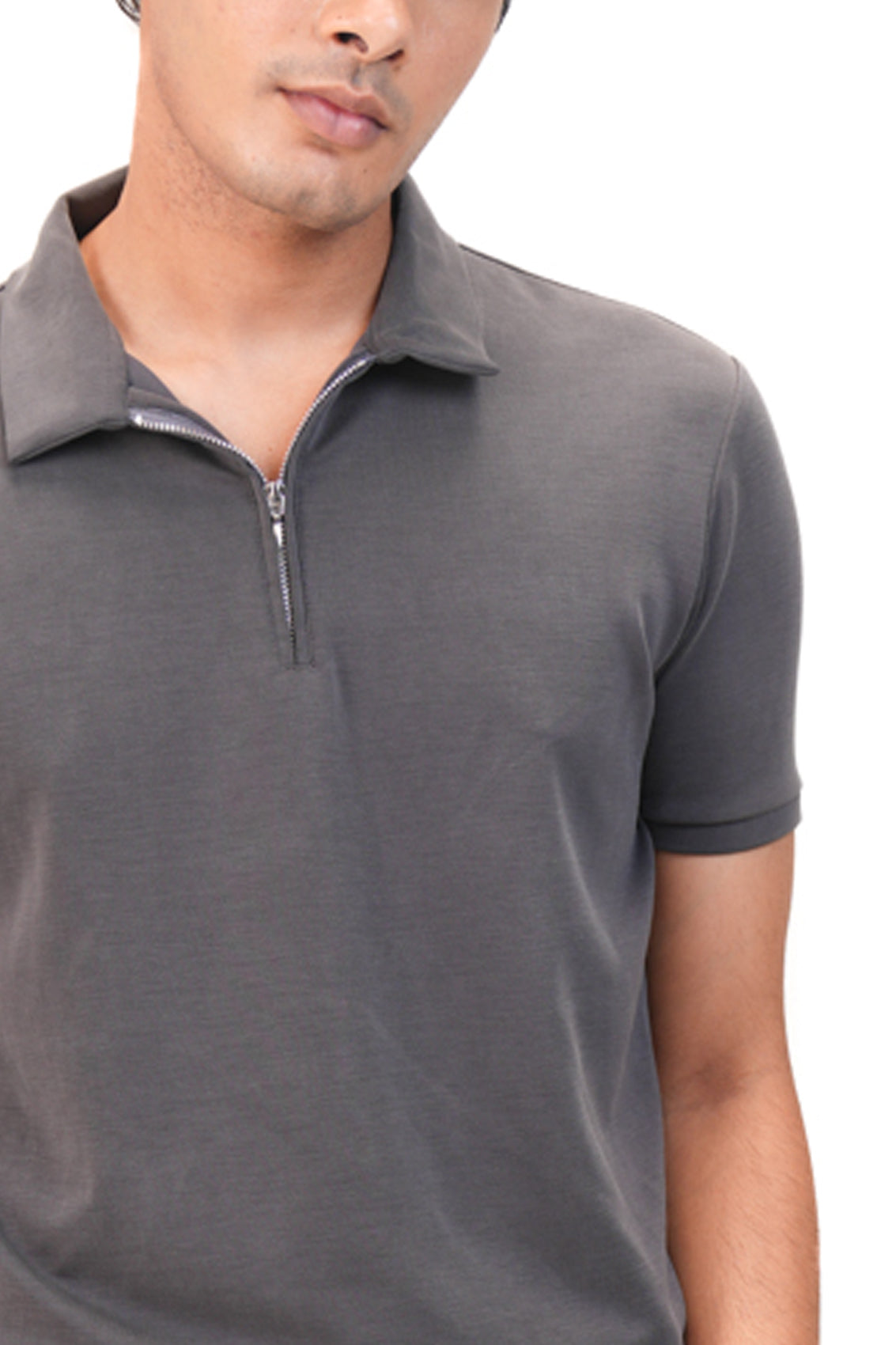 Suede Zipper Polo