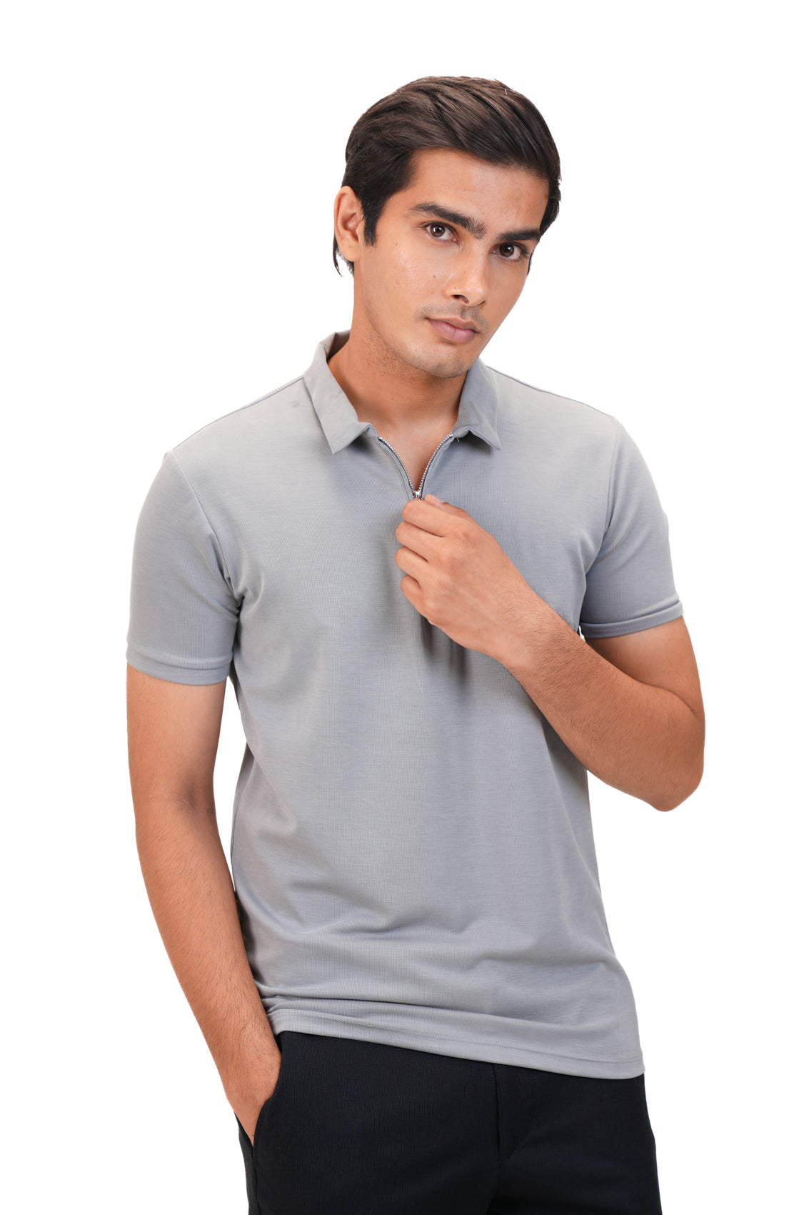 Suede Zipper Polo