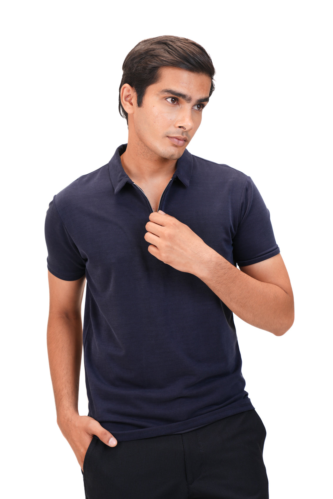 Suede Zipper Polo