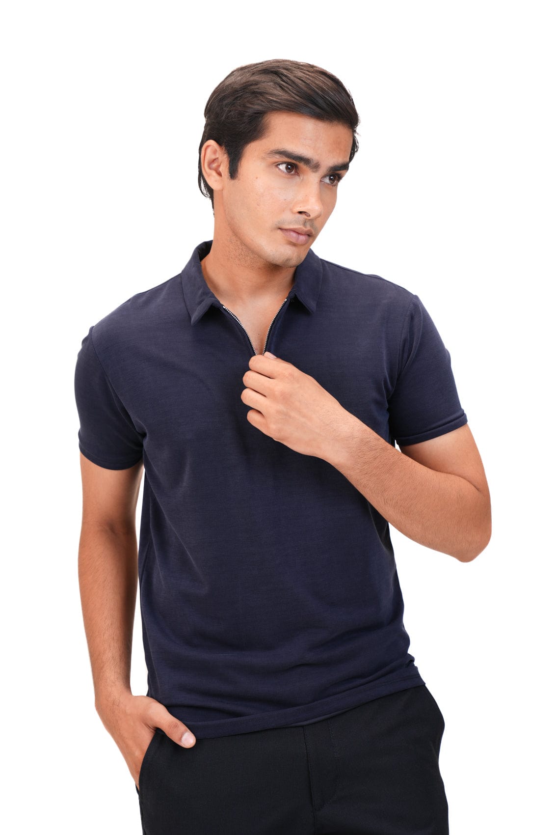 Suede Zipper Polo
