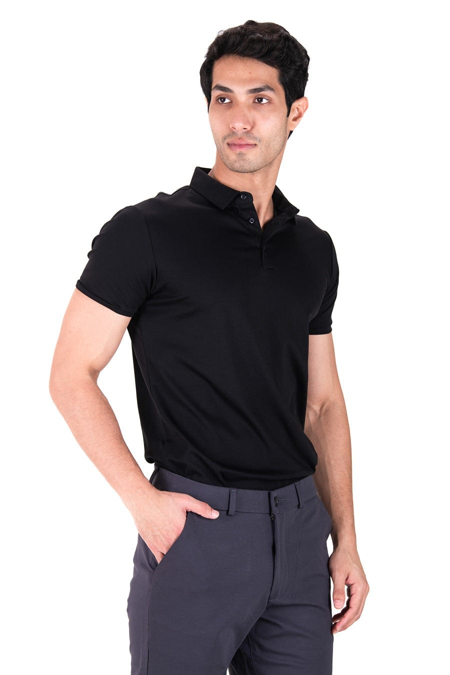 Fluid Cotton Polo - Carbon Black