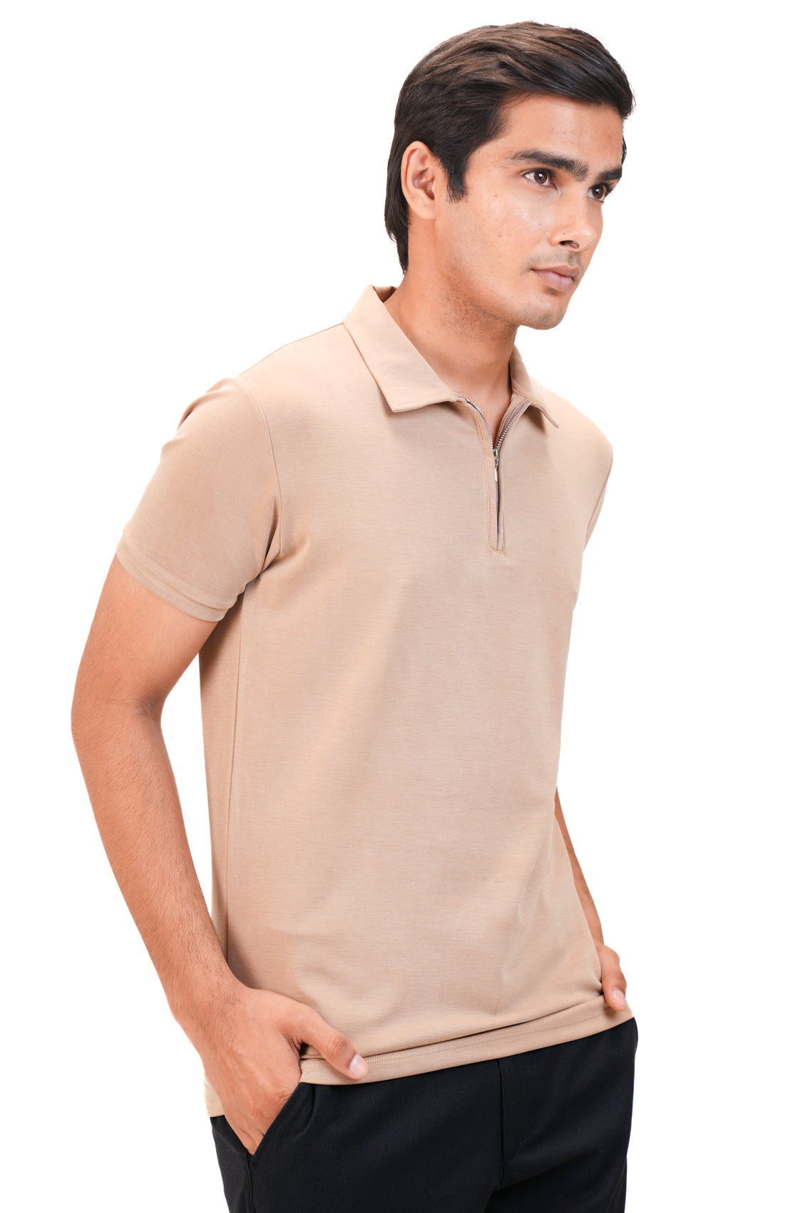 Suede Zipper Polo