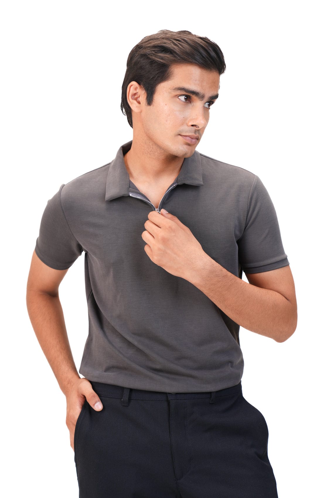 Suede Zipper Polo