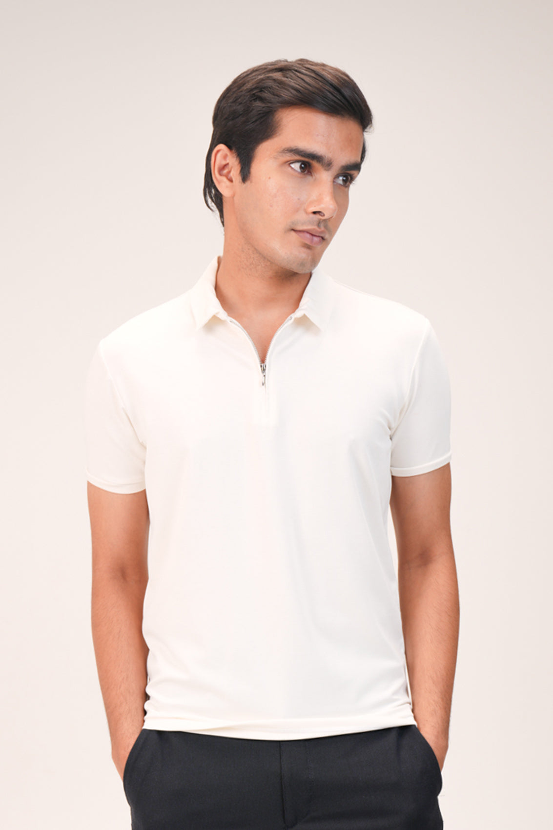 Suede Zipper Polo
