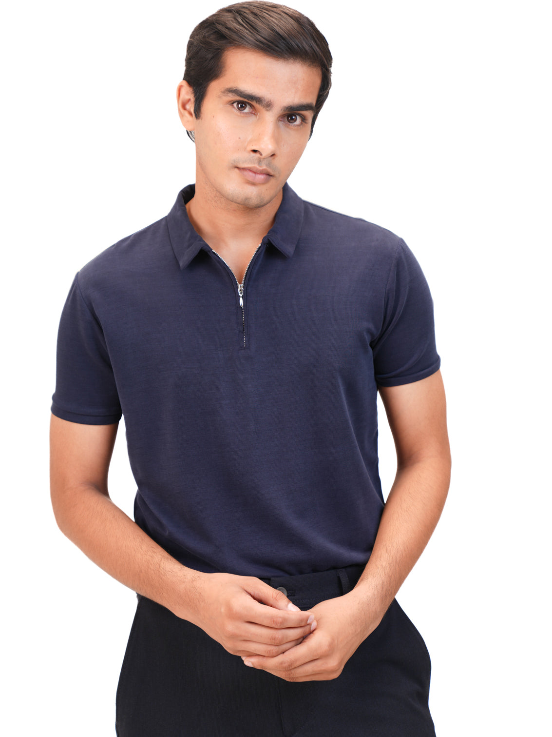 Suede Zipper Polo