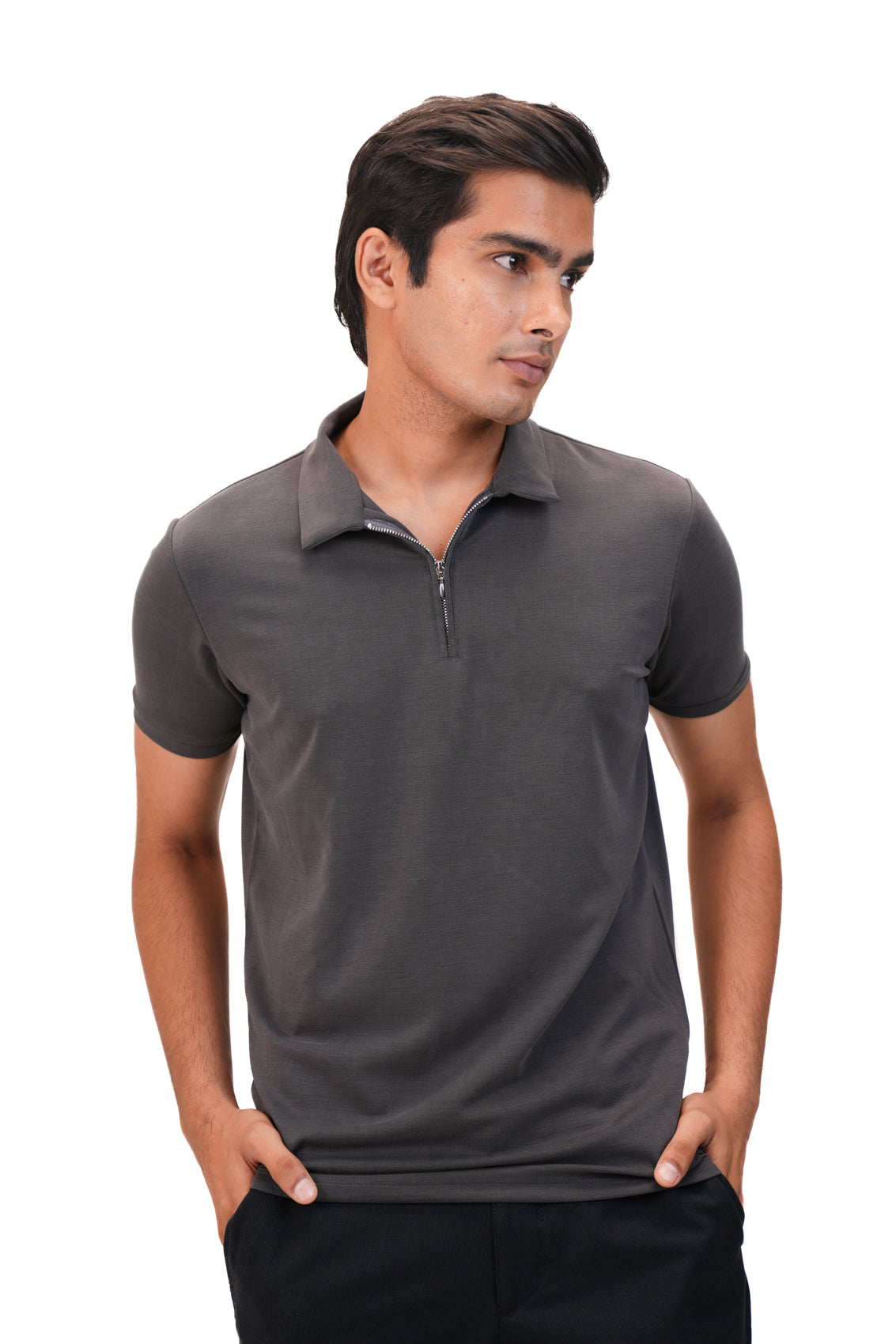 Suede Zipper Polo