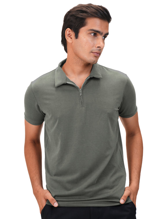 Suede Zipper Polo