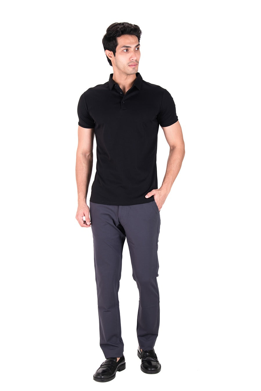 Fluid Cotton Polo - Carbon Black