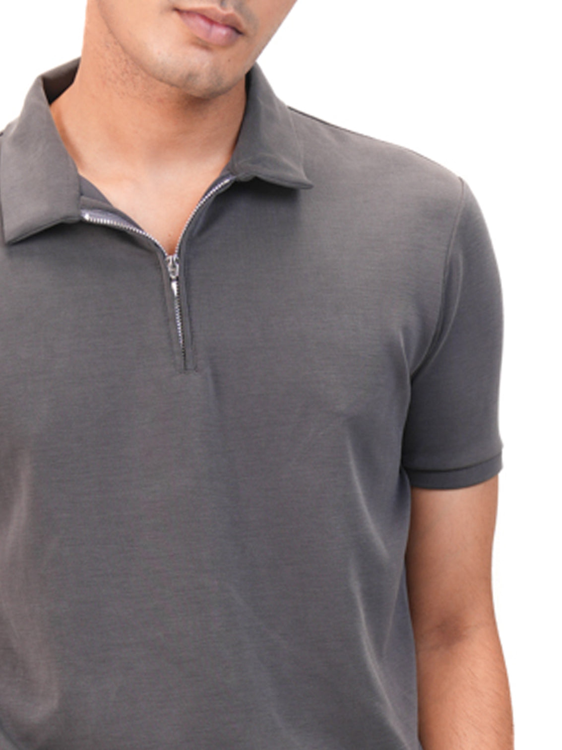 Suede Zipper Polo