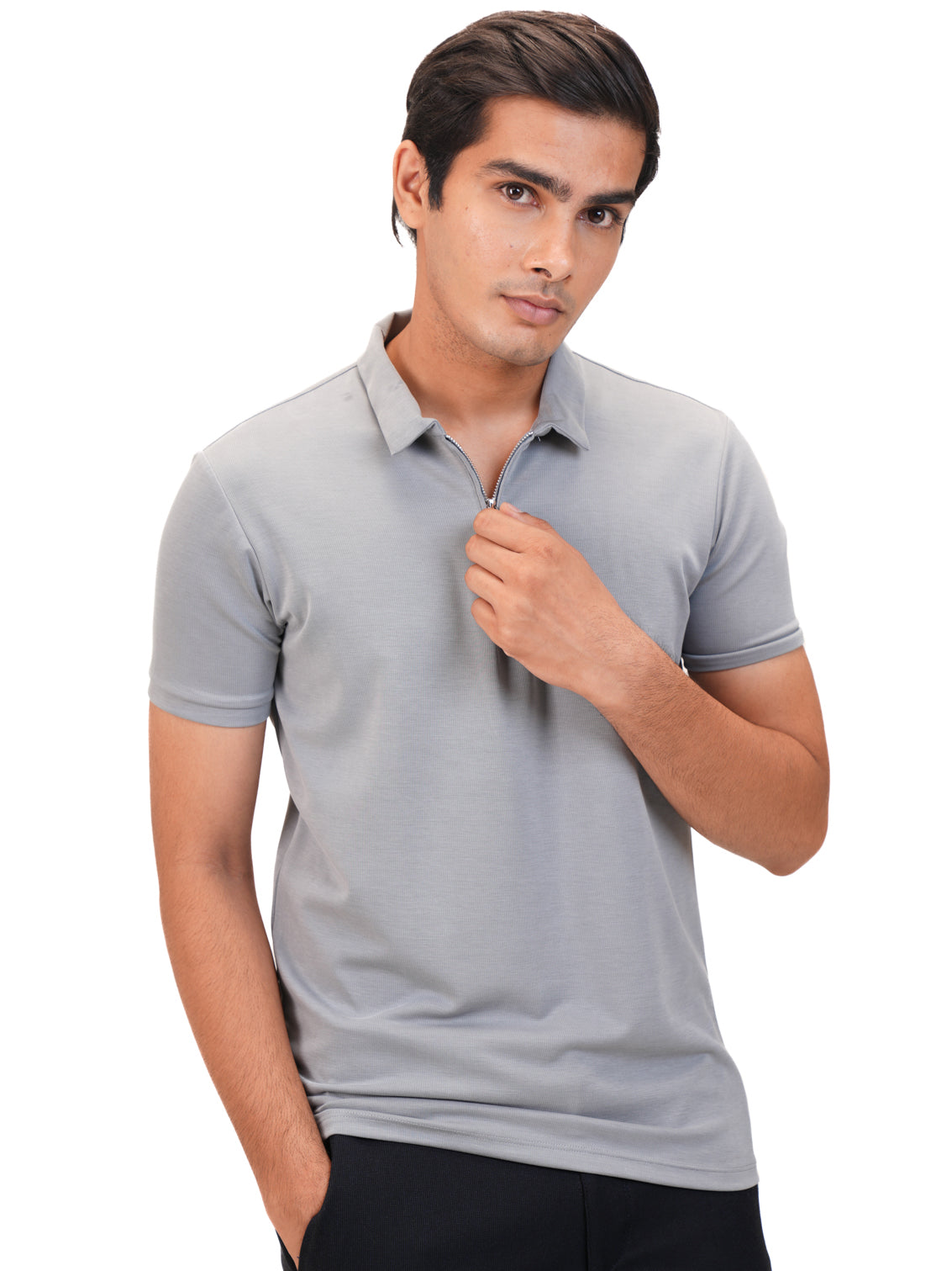 Suede Zipper Polo
