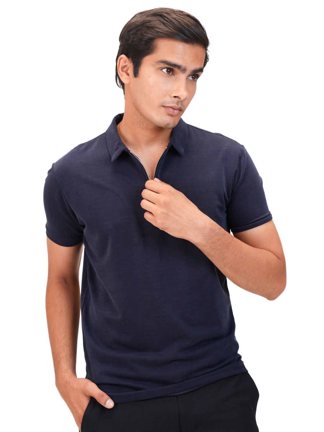 Suede Zipper Polo