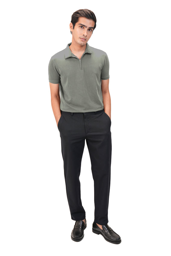 Suede Zipper Polo