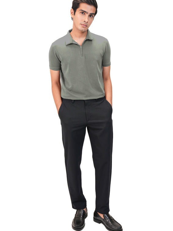 Suede Zipper Polo