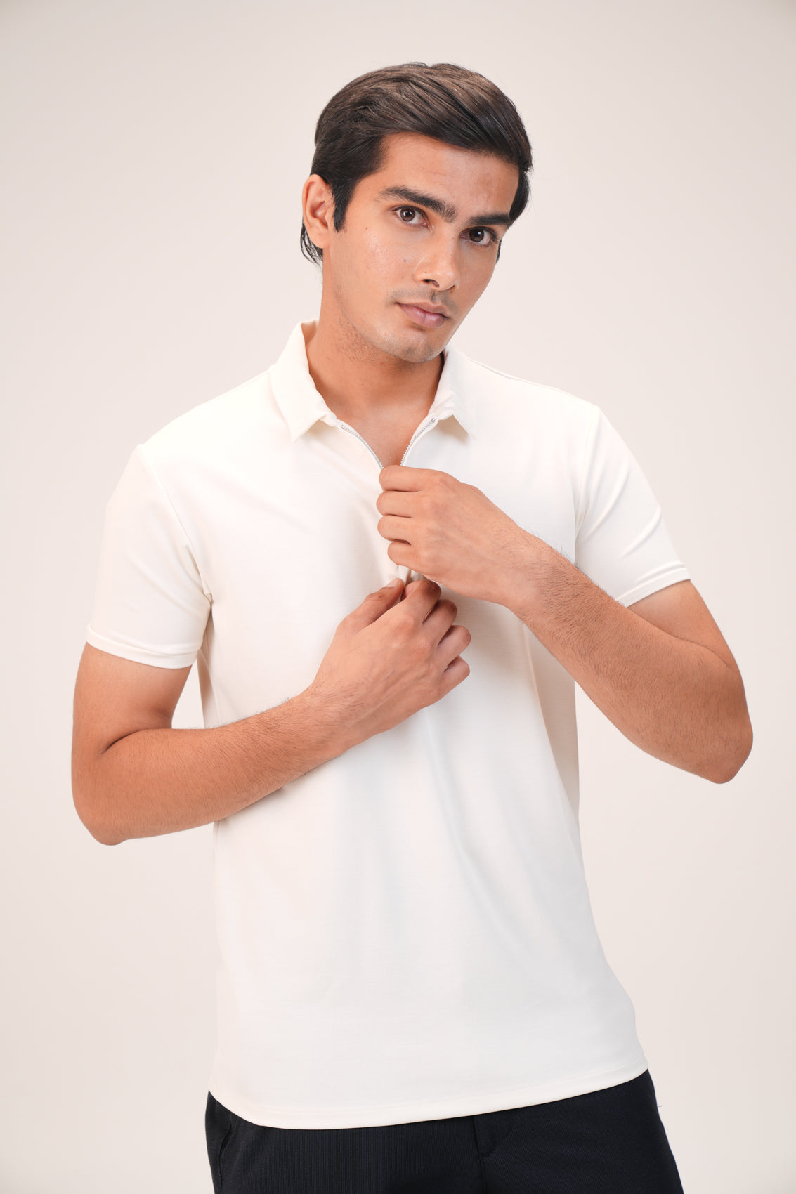 Suede Zipper Polo