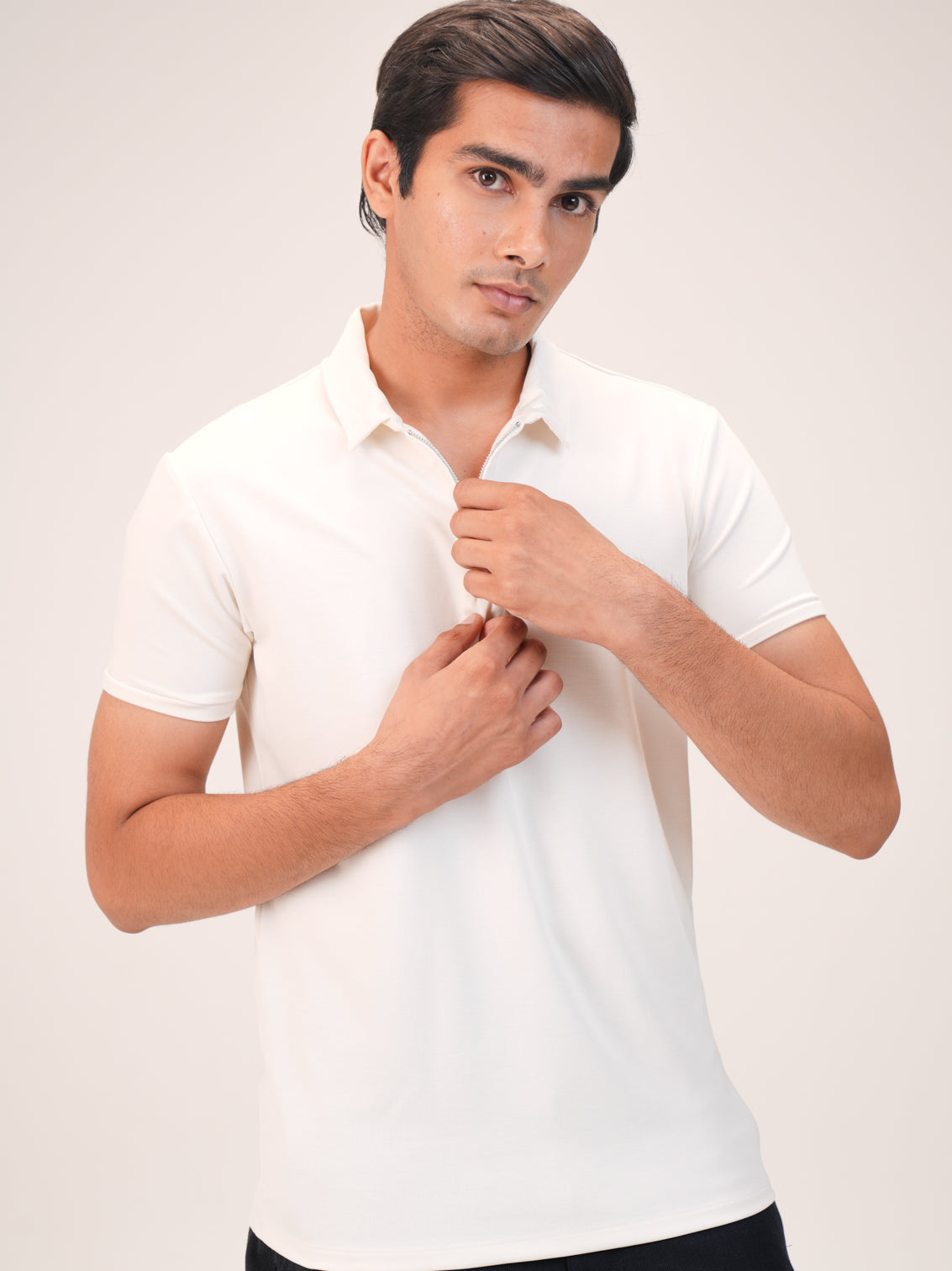 Suede Zipper Polo