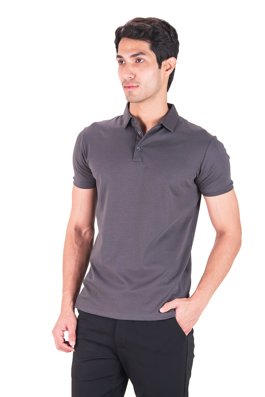 Fluid Cotton Polo - Deep Grey