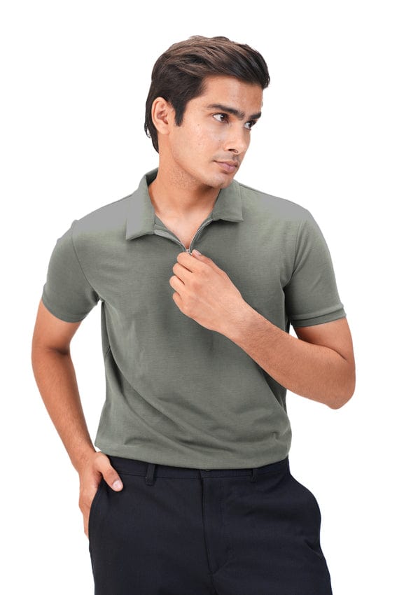 Suede Zipper Polo