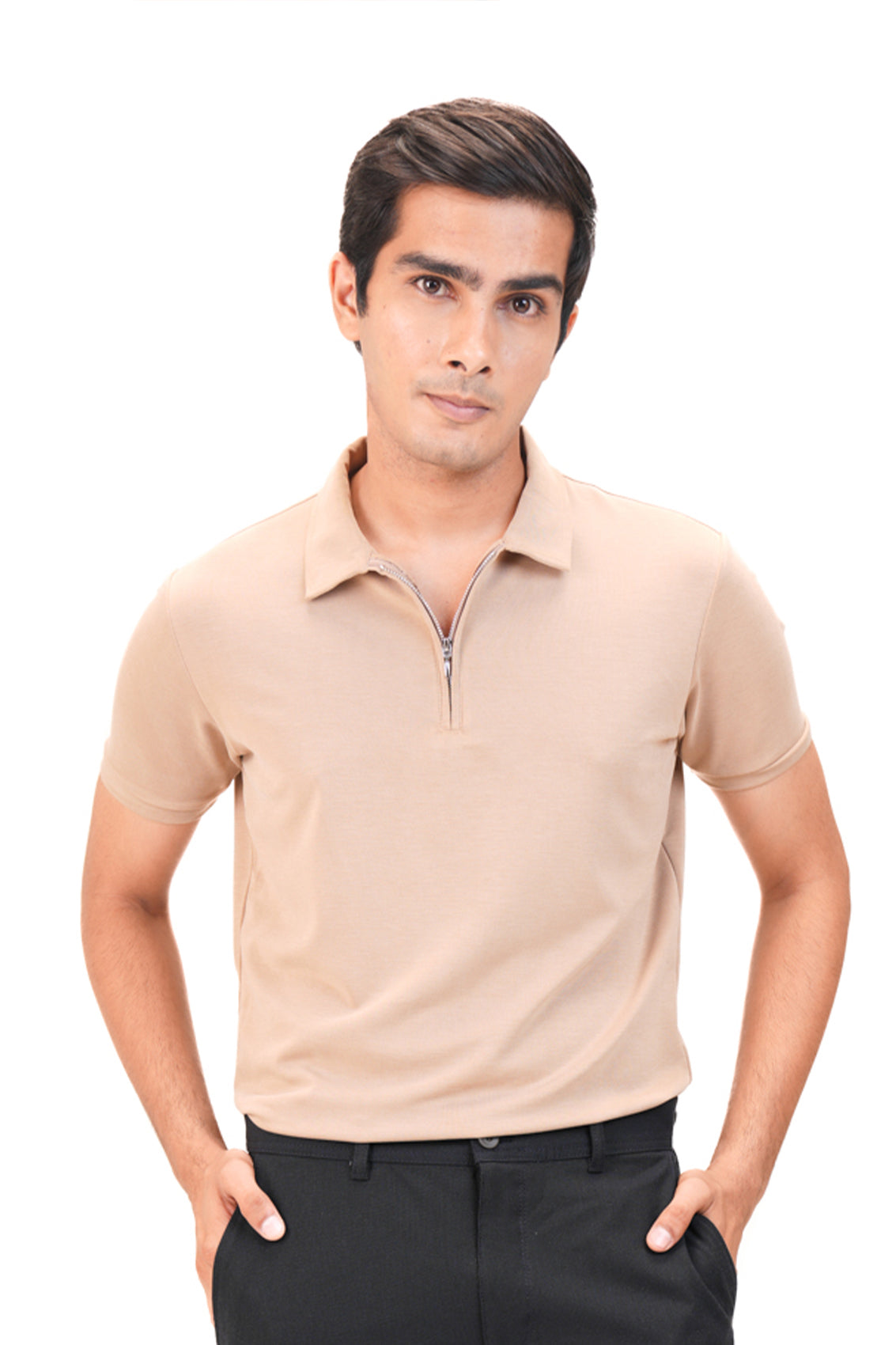 Suede Zipper Polo