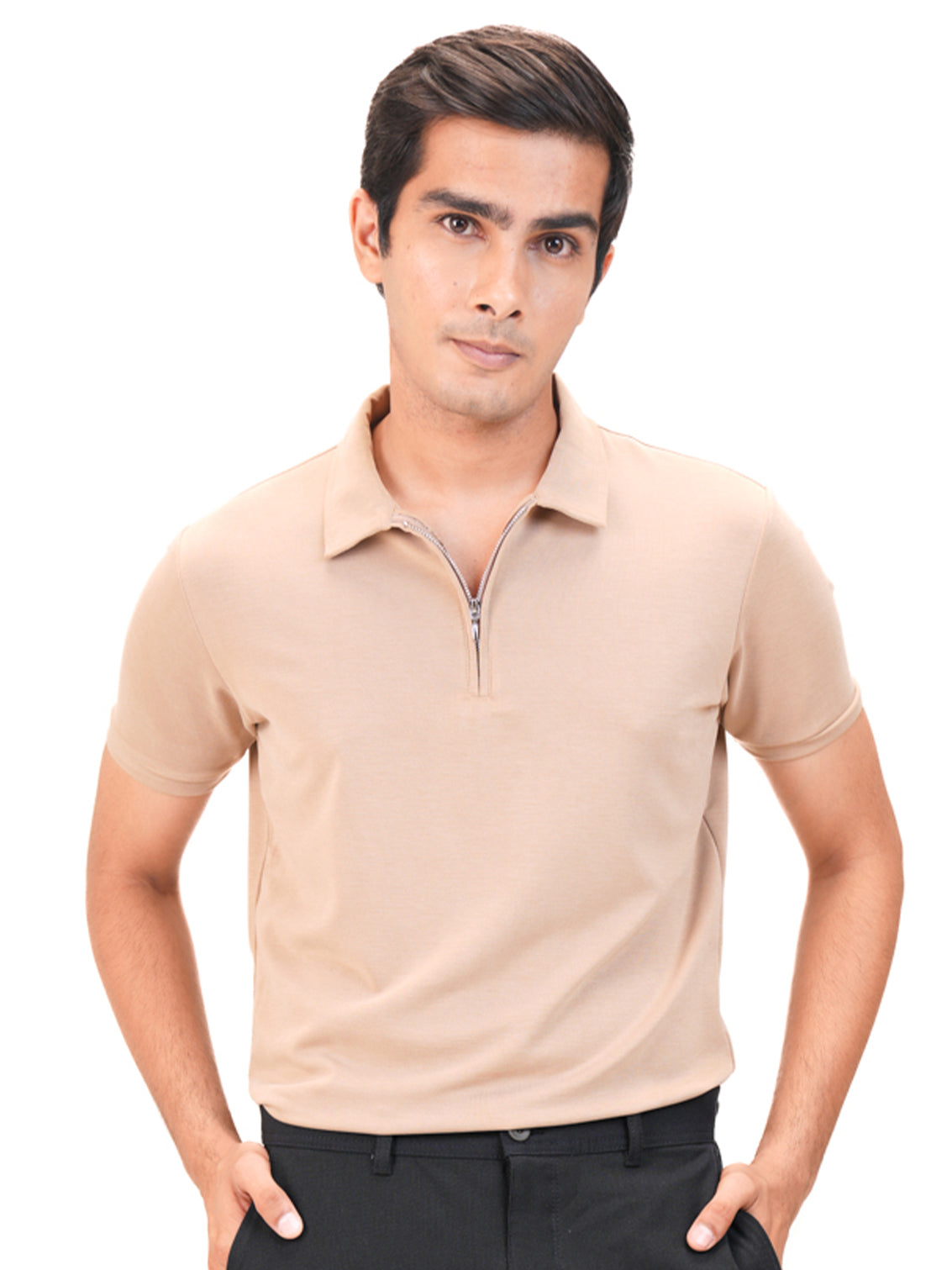 Suede Zipper Polo