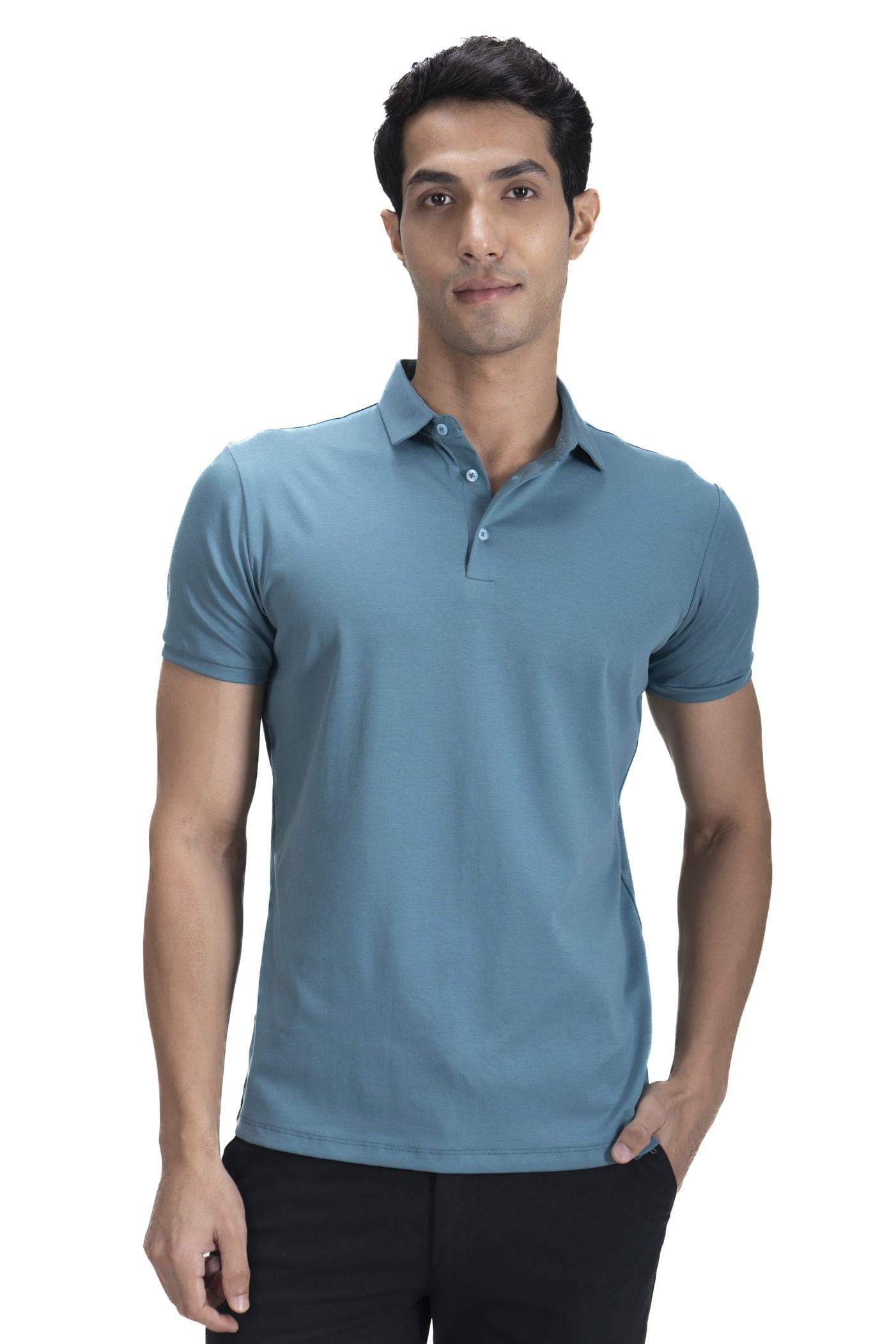 Fluid Cotton Polo Aqua Blue - Main Image