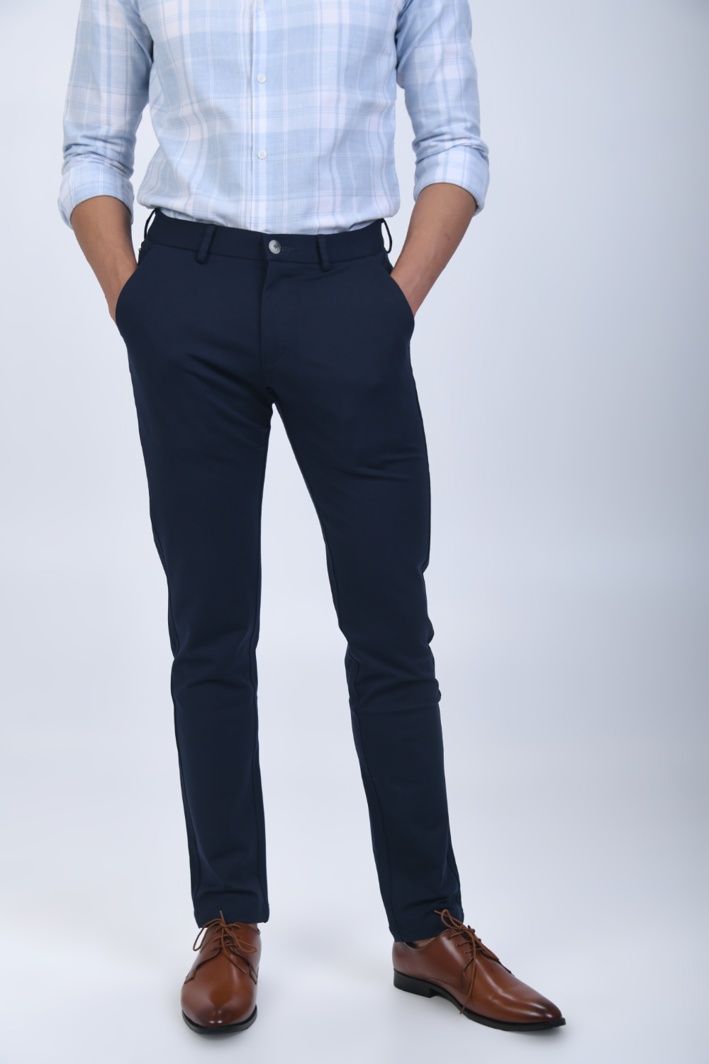 Buy Mast & Harbour Men Navy Blue Solid Trousers - Trousers for Men 18216120  | Myntra