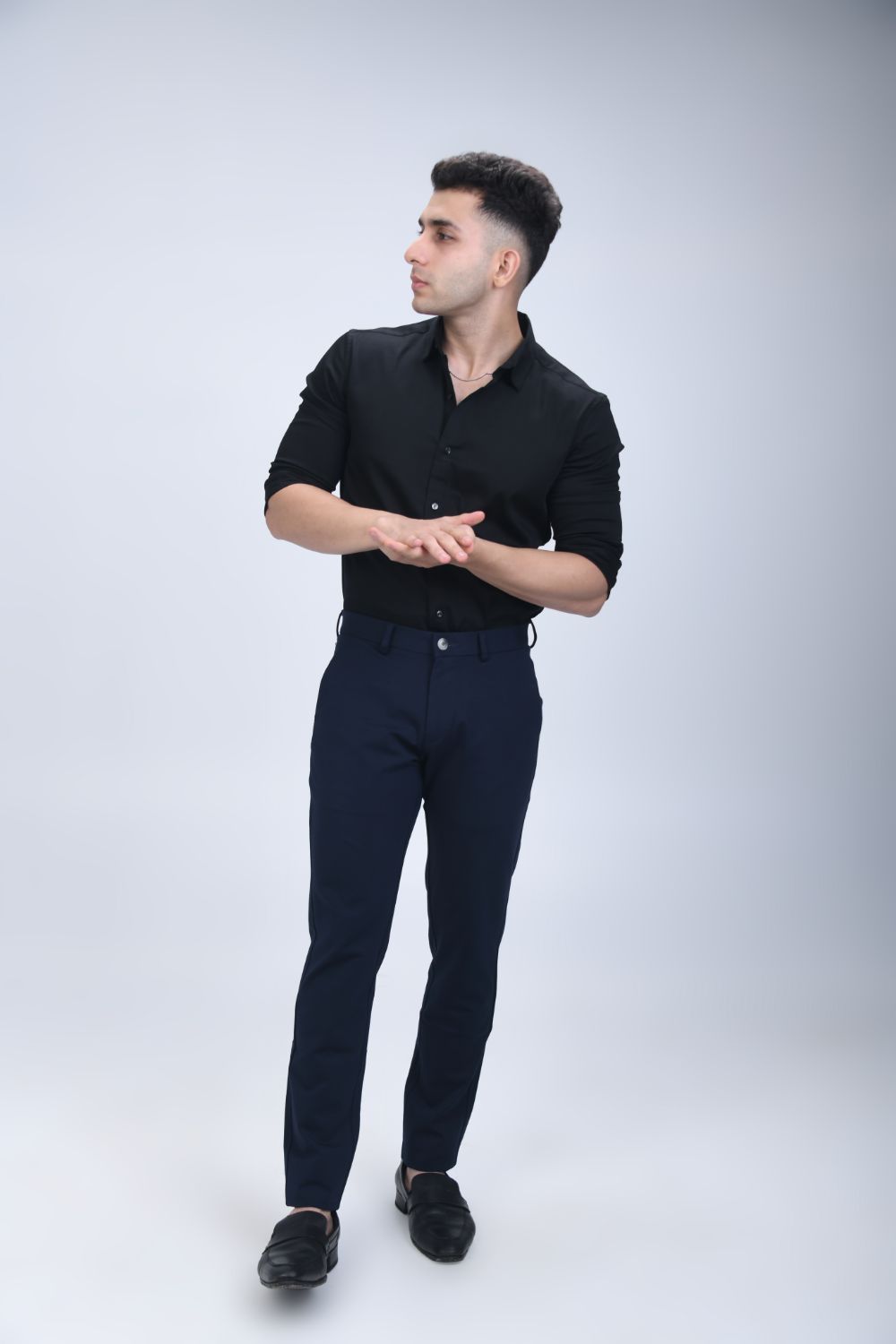 Solid Stretch Shirt  Black Slim Fit Cotton Shirt for Men – Senses India