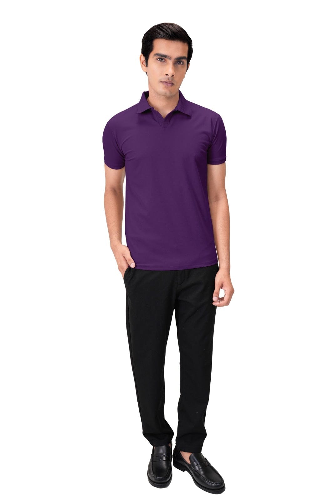 Wing Polo - Heavy Dobby Johnny collar Polo- Grape Wine